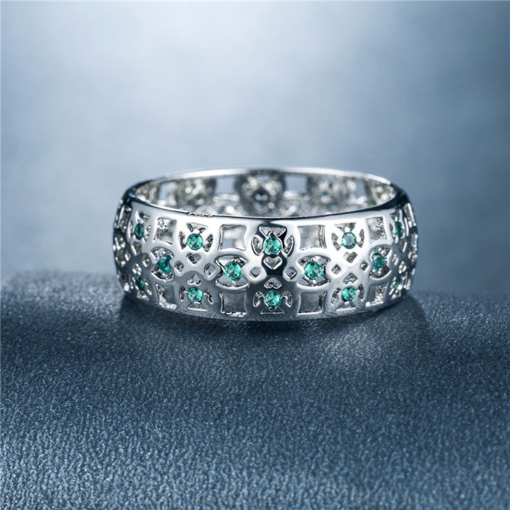 💝Colorful Gems Eternity Zircon Silver Vintage Ring for Women, EVGG164